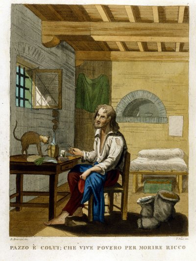 Przysłowie ilustrujące chciwość: „Żyć biedny, by umrzeć bogaty”. autorstwa Unknown artist