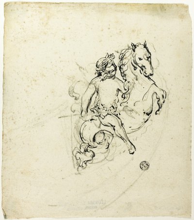 Putto ukoronowany laurem, na rżącym koniu autorstwa Unknown artist