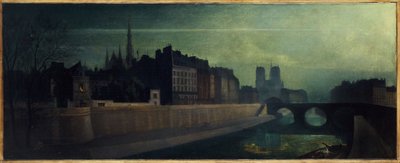 Quai des Orfêvres, Pont Saint-Michel, Notre-Dame, ok. 1860 r.; efekt nocny, dzisiejsze 1. i 4. dzielnica, między 1855 a 1865 r. (olej na płótnie) autorstwa Unknown artist