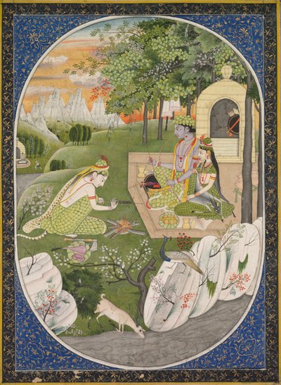 Rama, Sita i Lakszmana w lesie, strona z Ramajany (Opowieści Boga Ramy) autorstwa Unknown artist