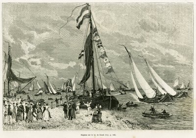 Regates on Lake Sneek (Holandia). Grawer ilustrujący historię La Frise, na podstawie relacji holenderskiej gazety, in le tour du monde 1886, w reżyserii Edouarda Chartona (1807-1890), Hachette, Paryż. autorstwa Unknown artist