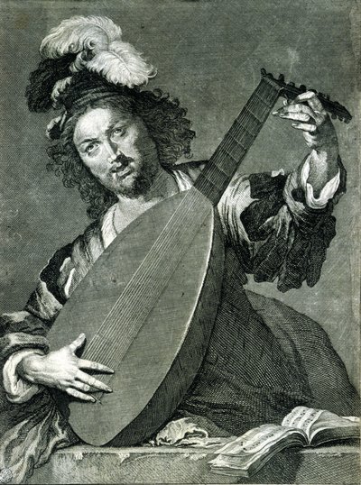 Przedstawienie lutnisty strojącego swój instrument. autorstwa Unknown artist