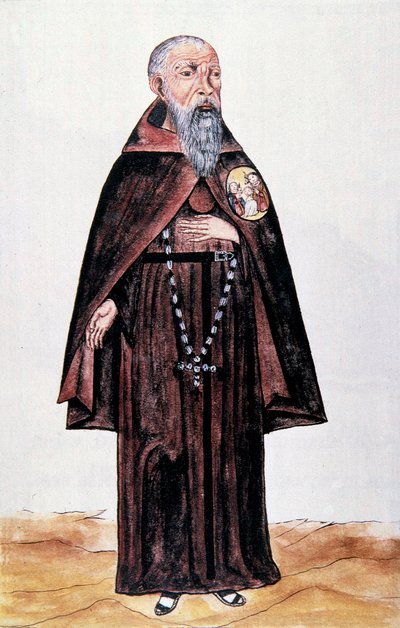 Reprezentacja mnicha z zakonu franciszkanów, z „Trujillo del Peru” lub „Codex Martinez Companion”, przez Baltazara Martineza Companion i Bujanda, biskupa Trujillo (1782-1785) autorstwa Unknown artist