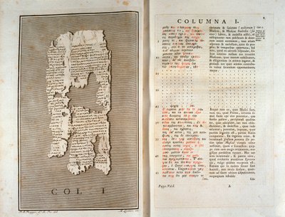 Reprodukcja papirusu Herkulanum z Filodemy z Gadary (1793) autorstwa Unknown artist