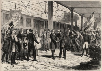 Rewolucja września 1868 w Hiszpanii (Gloriosa): przybywa z Salustiano Olozagi (1805-1873) z Madrytu. Grawer w „”L
