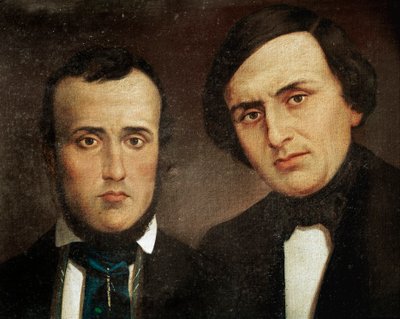 Risorgimento: portret braci Attilio Bandiera (1810-1844) i Emilio Bandiera (1819-1844). Anonimowe malowanie. XIX-wieczny Rzym, Instytut Historii Risorgimento autorstwa Unknown artist