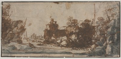 Rocky Inlet z łodziami i budynkami (recto) autorstwa Unknown artist