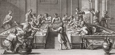 Rzymskie triclinium, czyli jadalnia ze stołem i kanapami autorstwa Unknown artist