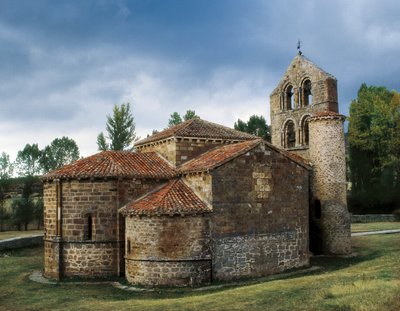 Sztuka romańska: widok kościoła San Salvador de Cantamuda, Hiszpania autorstwa Unknown artist