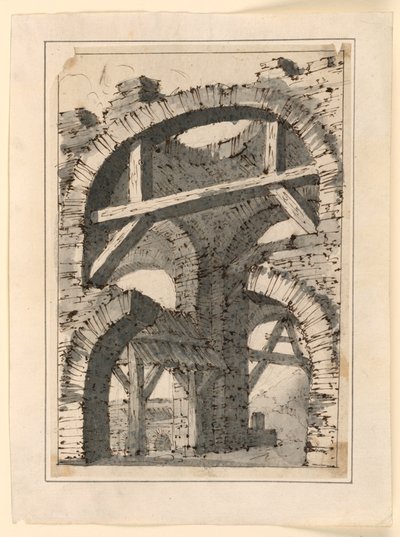 Surowe kamienne łuki wzmocnione drewnianymi belkami autorstwa Unknown artist