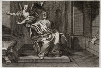 Biblia Royaumont, Nowy Testament: Ewangelista św Mateusza z Aniołem. Ilustracja z 1811 roku. autorstwa Unknown artist
