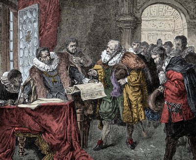 Rudolf II nadaje list majestatyczny - cesarz Austrii Rodolf II (1552-1612) nadaje list majestatu w 1609 r. (wolność religijna Królestwu Czech) autorstwa Unknown artist