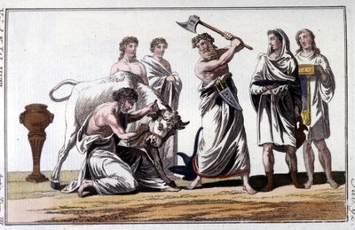 Ofiara byka wśród Celtów. Grawerowanie z XIX wieku. autorstwa Unknown artist