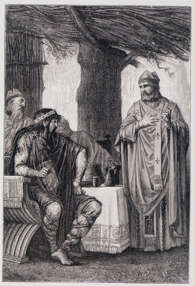 Święty Grzegorz z Tours (538-594) sprzeciwił się Chilpericowi I (539-584) królowi Neustrii. autorstwa Unknown artist