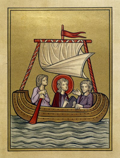 Św. Paweł, Św. Sylvain (lub Sylas) i Św. Tymoteusz na łodzi - z miniatury autorstwa Unknown artist