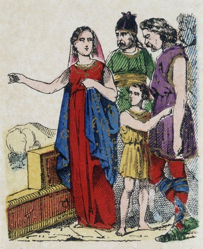 Sainte Genevieve (422-502), patronka Paryża, odwiodła paryżan od opuszczenia swojego miasta, któremu groził w 451 roku król Hunów Attyla. autorstwa Unknown artist