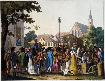 Scena chodzenia w XVIII wieku - rycina autorstwa Unknown artist