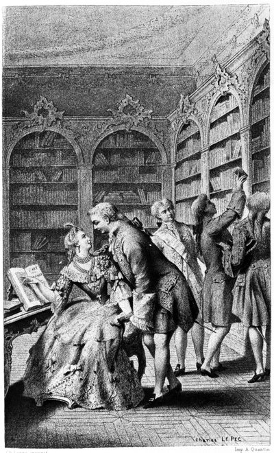 Scena uwodzenia w bibliotece w XVIII wieku. autorstwa Unknown artist