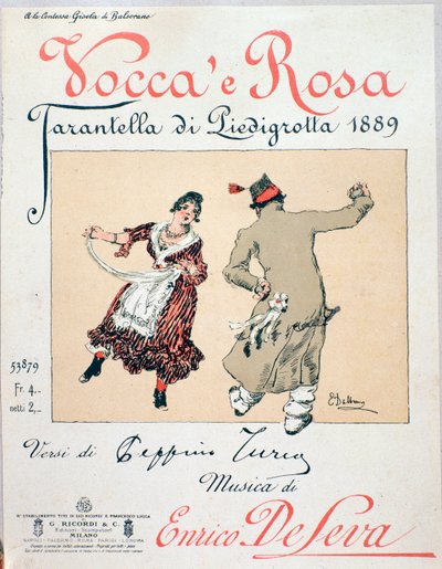 Okładka nutowa tarantelli Vocca e Rosa Enrico de Leva autorstwa Unknown artist