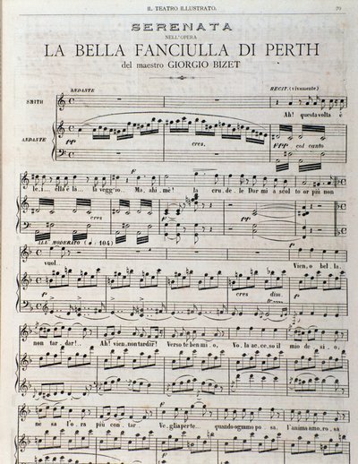 Strona z nutami do „Piękna pokojówka z Perth”, opera Georgesa Bizeta autorstwa Unknown artist
