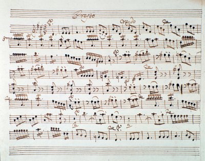 Strona z nutami na pierwsze skrzypce na otwarcie Mitrydate, król Pontu, opery Mozarta (1770) autorstwa Unknown artist