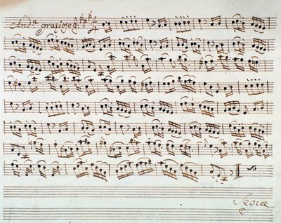 Strona z nutami na pierwsze skrzypce na otwarcie Mitrydate, król Pontu, opery Mozarta (1770) autorstwa Unknown artist