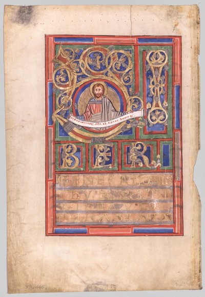 Pojedynczy arkusz wycięty z ewangeliarza z inicjałem L[iber generationis]: św. Mateusz (verso) autorstwa Unknown artist