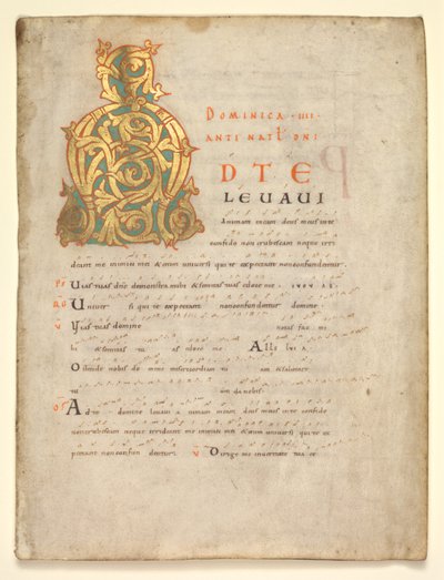 Pojedynczy liść wycięty z graduału i sakramentarza: inicjał A[d te lavavi] autorstwa Unknown artist