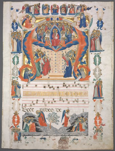 Pojedynczy liść wycięty z antyfonarza: inicjał A[spiciens a longe] z Chrystusem w majestacie autorstwa Unknown artist