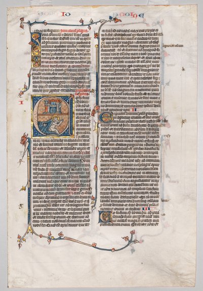 Pojedynczy listek z Biblii: Initial E[t factum est] z Jonaszem połkniętym przez wieloryba autorstwa Unknown artist