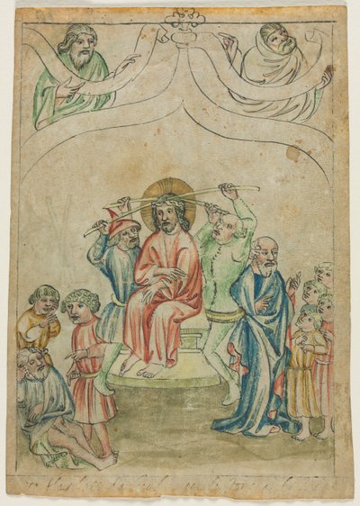 Pojedynczy liść z Biblia Pauperum: Chrystus ukoronowany cierniem (recto) autorstwa Unknown artist
