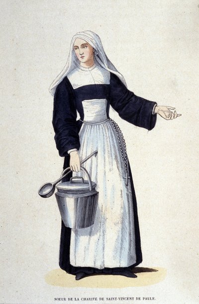 Siostra Miłosierdzia św. Wincentego a Paulo. Rycina z albumu na zakony, Paryż autorstwa Unknown artist