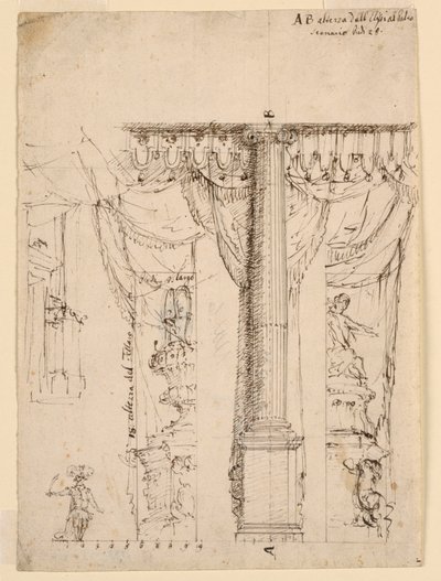 Szkic trzech skrzydeł bocznych z częścią ramy proscenium autorstwa Unknown artist