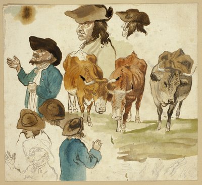 Szkice ludzi i krów autorstwa Unknown artist