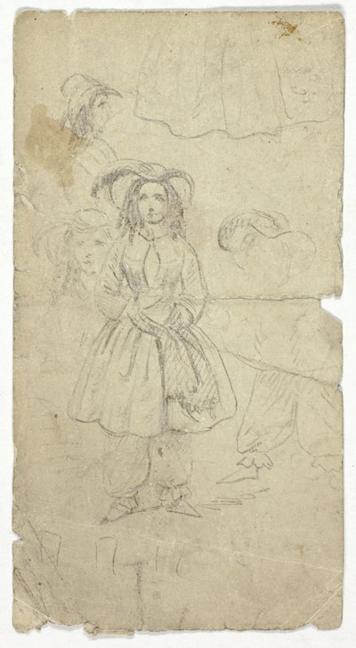 Szkice młodej dziewczyny (recto); Szkice grającego na banjo (verso) autorstwa Unknown artist