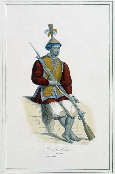 Żołnierz zbroi Cochinchinea - w „Różnych ludach ziemi” opata Paula Jonhanneauda, Librairie des Bons livres autorstwa Unknown artist