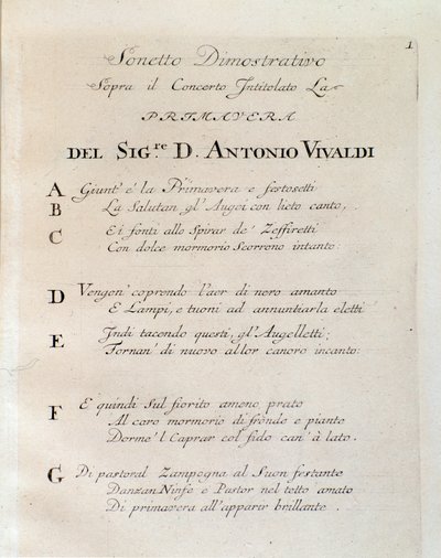 Sonet na początku wiosny (La primavera) koncert w Próbie harmonii i inwencji Antonia Vivaldiego autorstwa Unknown artist