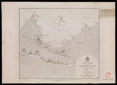 Ameryka Południowa, wybrzeże Chile - Zatoka Valparaiso przez oficerów HMS "Beagle" 1835 r. autorstwa Unknown artist