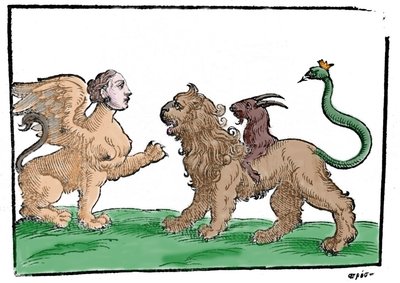 Sfinks przeciwko Chimerze po mitologii Patawia 1637 autorstwa Unknown artist
