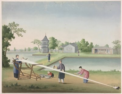 Przędzenie tkanin, przygotowywanie liści herbaty, przygotowywanie jedwabiu autorstwa Unknown artist