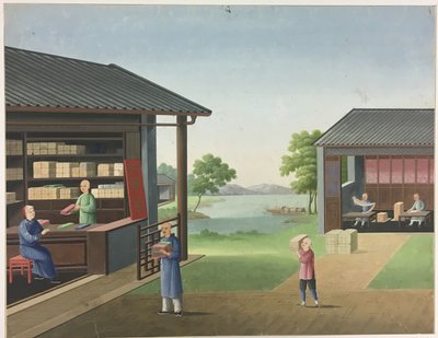 Przędzenie tkanin, przygotowywanie liści herbaty, przygotowywanie jedwabiu autorstwa Unknown artist
