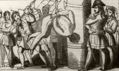 „Spriggs podnoszący załogę bostońskiego szkunera na czoło, a następnie pozwalając im spaść na pokład”, c.1836 autorstwa Unknown artist