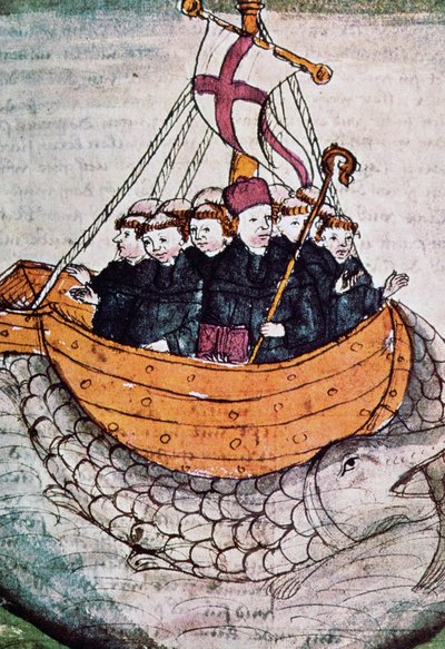 Św. Brendan na wielorybie, miniatura z niemieckiego tłumaczenia rękopisu autorstwa Unknown artist