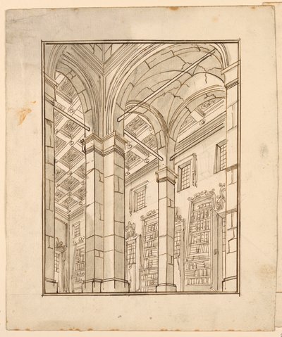 Scenografia: Wnętrze biblioteki z łukami autorstwa Unknown artist