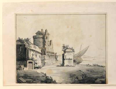 Scenografia, ruiny w pobliżu brzegu autorstwa Unknown artist