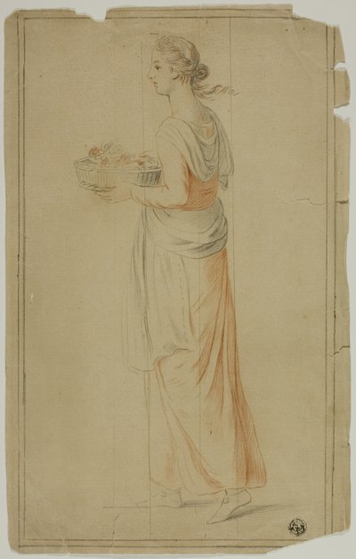 Stojąca dziewczyna trzymająca kosz autorstwa Unknown artist