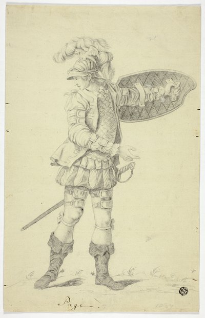 Stojący paź z tarczą i mieczem autorstwa Unknown artist