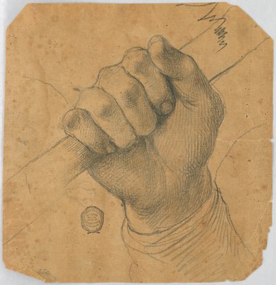 Badanie: ręka mężczyzny trzymająca kij autorstwa Unknown artist