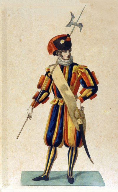Gwardia szwajcarska Watykanu w małym stroju. autorstwa Unknown artist