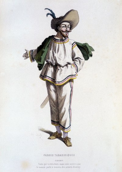 Tabarin, „”postać Farces Tabariniques”” (autor: Tabarin 1622), w „”teatrze francuskim w XVI i XVII wieku, przed Molierem”” Edouarda Fourniera. autorstwa Unknown artist